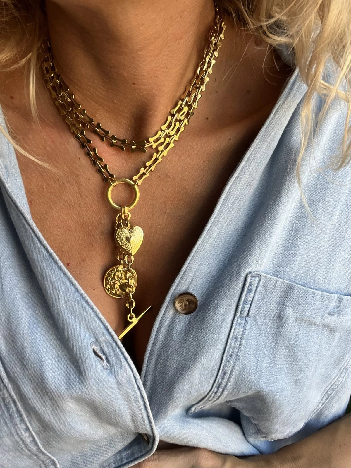 Gold Lariat Charm Necklace
