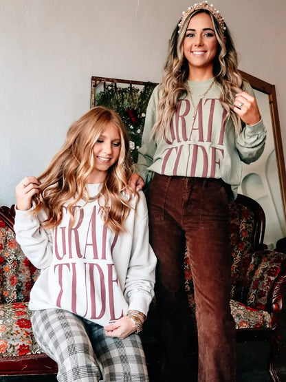 Gratitude Puff Long Sleeve — hand-bleached Comfort Colors long sleeve tee from Frost Impressions Boutique in Wapakoneta, Ohio.