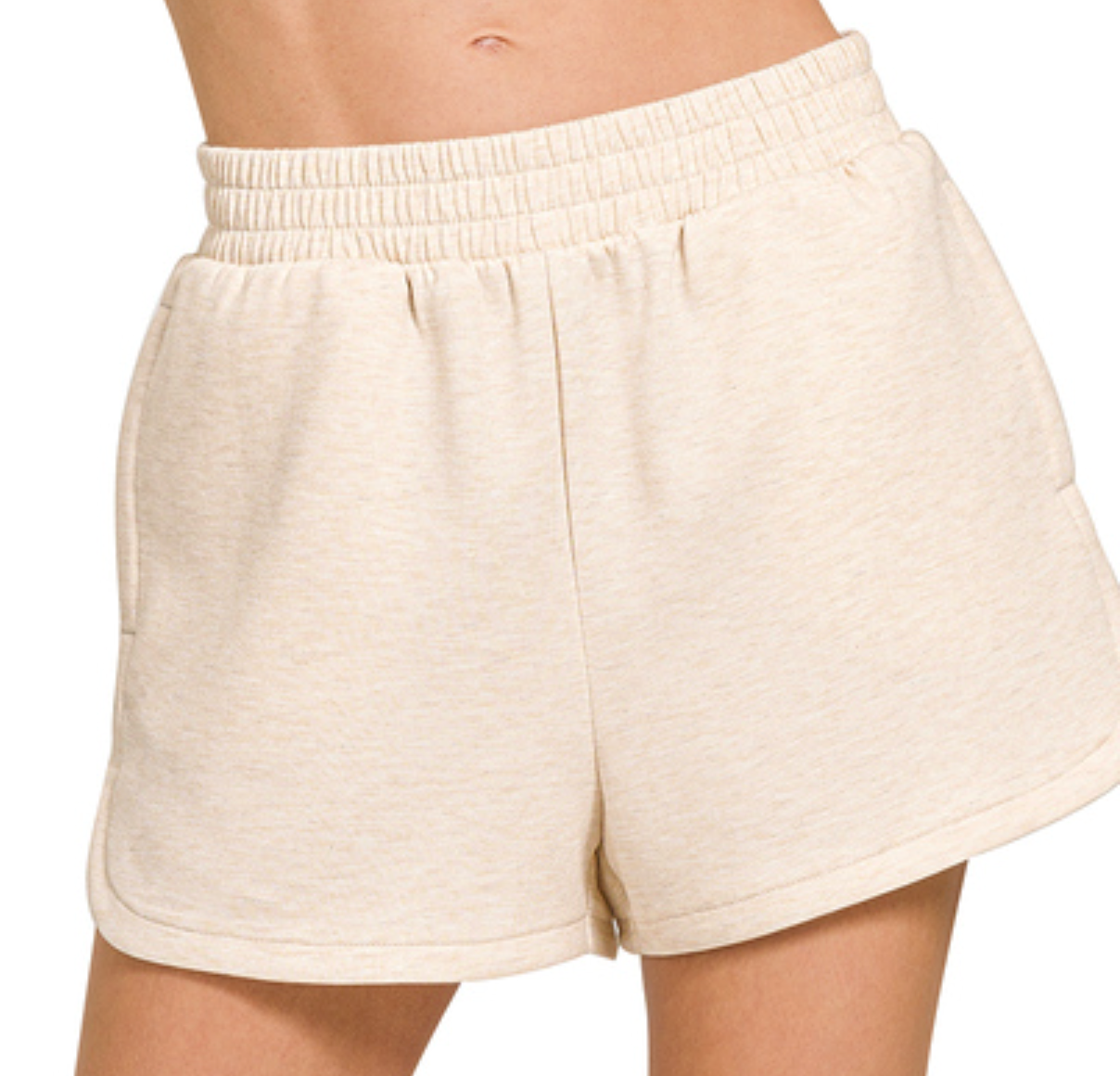 Scuba fabric dolphin shorts with elastic waistband in black, blue grey, pink, and blue tones