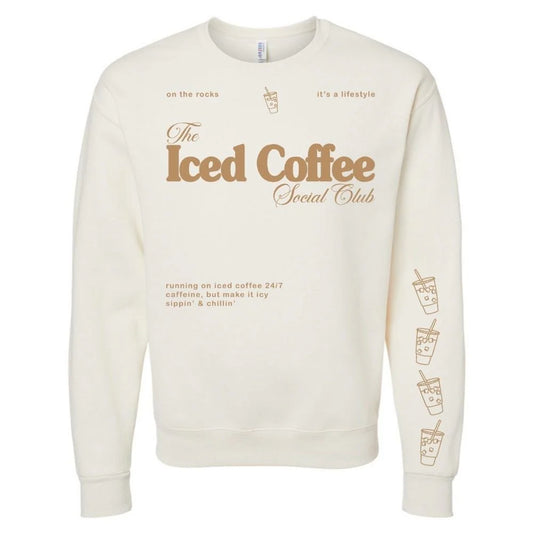 Iced Coffee Social Club sweatshirt — cozy graphic crewneck from Frost Impressions Boutique in Wapakoneta, Ohio.