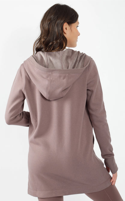 Frosted Fleece Hoodie Cardigan in iron gray — super soft butter fleece hoodie cardigan with thumb holes.