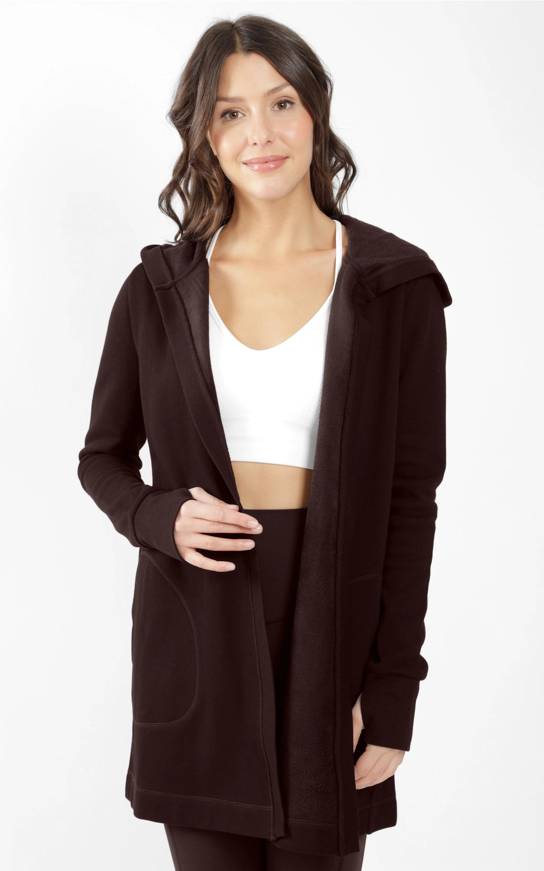 Frosted Fleece Hoodie Cardigan — super soft butter fleece zip up hoodie cardigan with thumb holes.