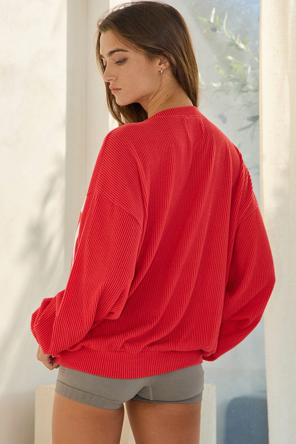 Red ribbed oversized OHIO sweatshirt with drop shoulders and bold front graphic