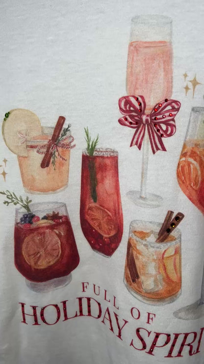 Natural Tultex t-shirt with “Full of Holiday Spirit” DTG print and stone detailing — Full of Holiday Spirit Tee from Frost Impressions Boutique.