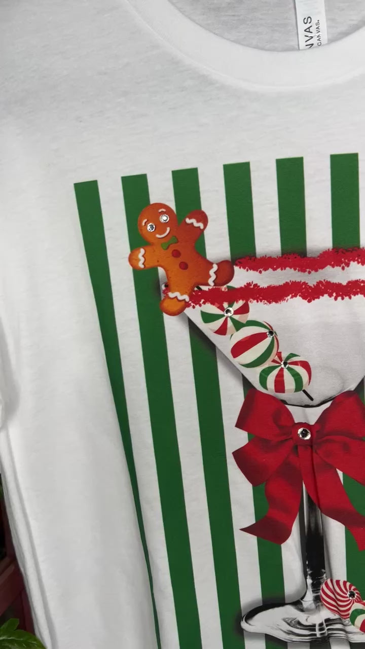 Merry Tini holiday tee with DTG print and sparkling stone detailing — Merry Tini Tee from Frost Impressions Boutique.