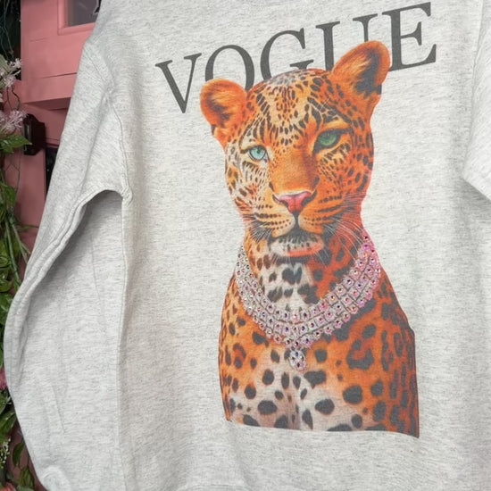 Rhinestone leopard graphic sweatshirt on crewneck from Frost Impressions Boutique in Wapakoneta Ohio