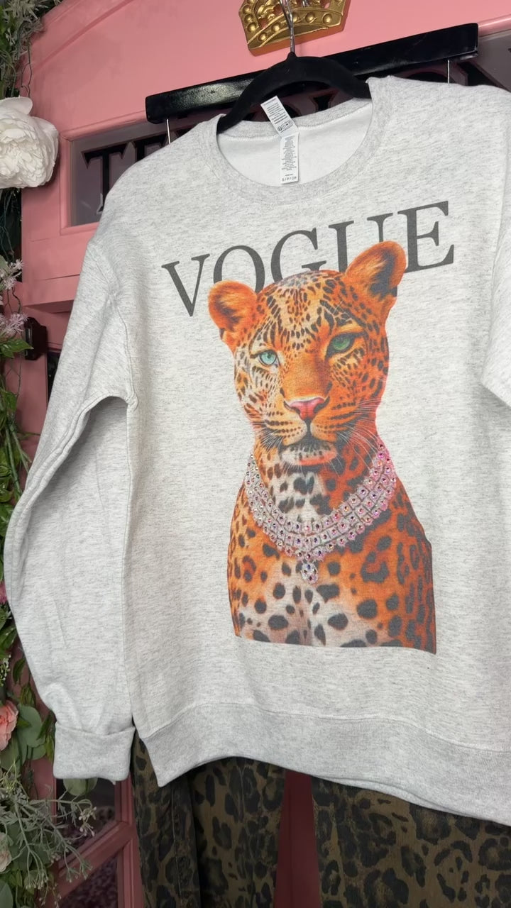 Rhinestone leopard graphic sweatshirt on crewneck from Frost Impressions Boutique in Wapakoneta Ohio