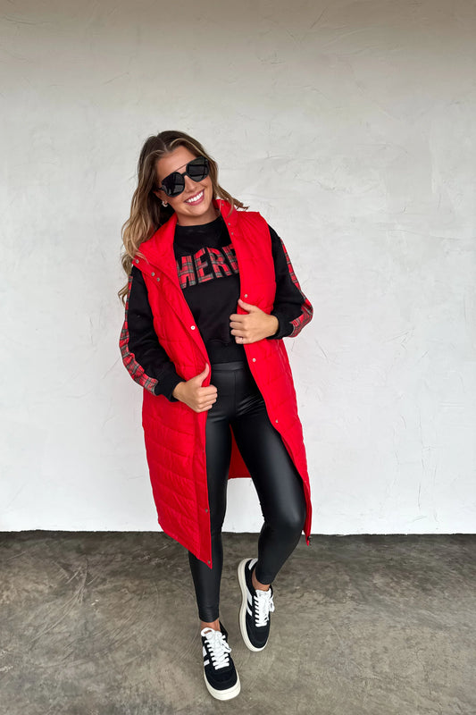 Red Long Puffer Vest