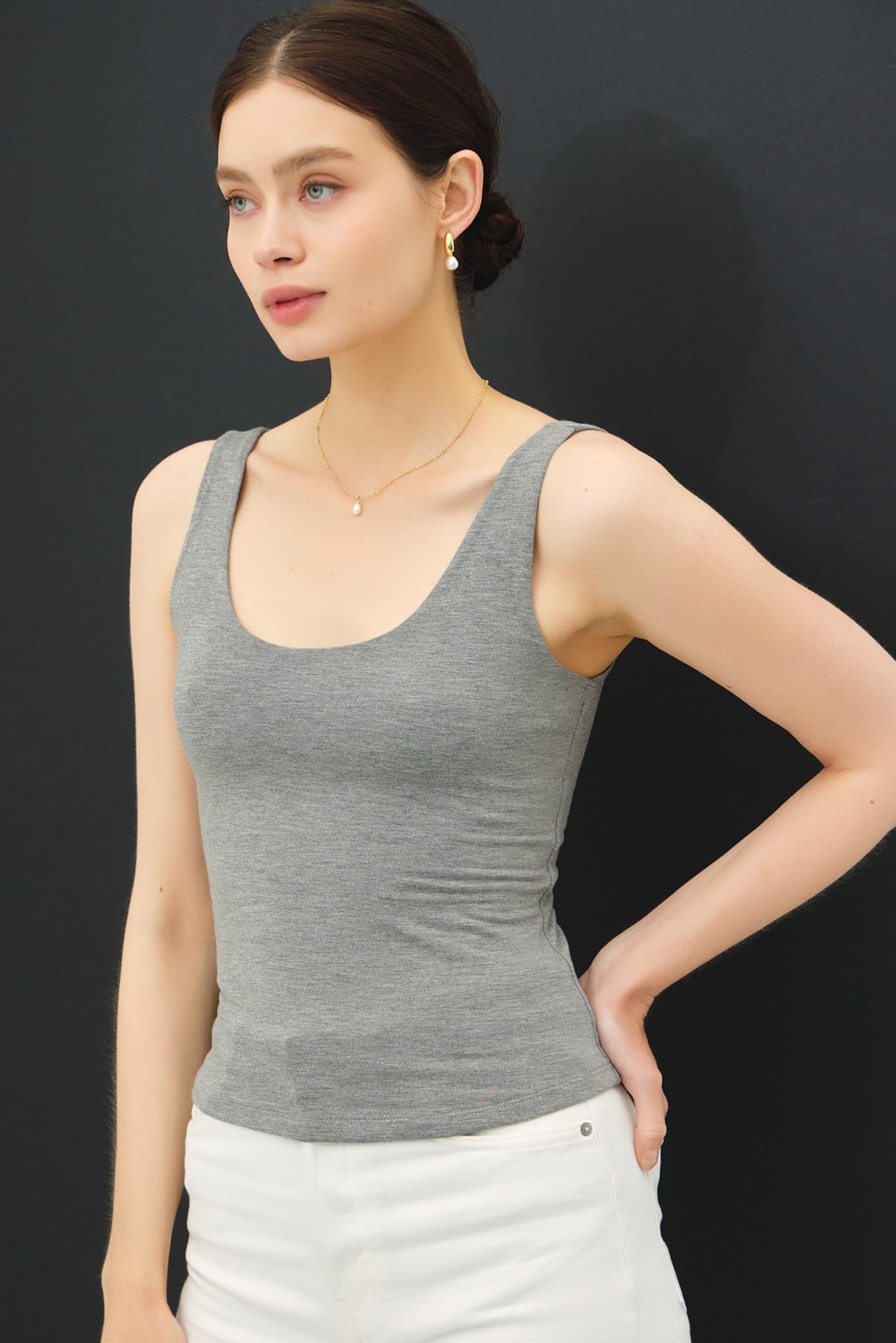 Heather charcoal scoop neck jersey tank top — Your Favorite Tank (H. Charcoal) from Frost Impressions Boutique.