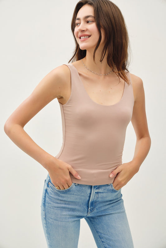 Taupe scoop neck jersey tank top — Your Favorite Tank (Taupe) from Frost Impressions Boutique.