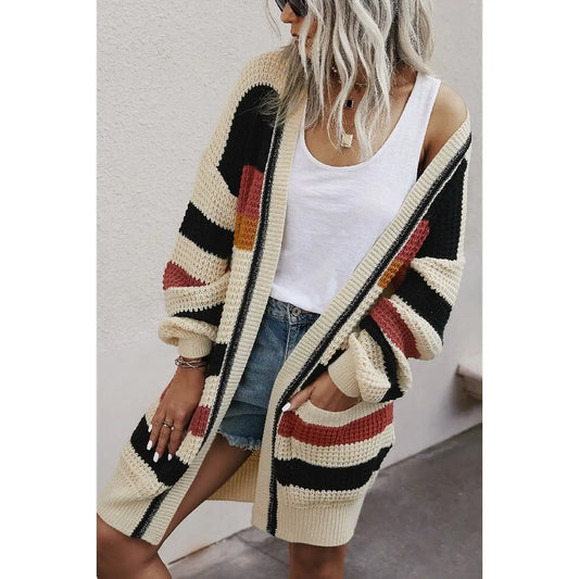Striped color block knit cardigan from Frost Impressions Boutique in Wapakoneta, Ohio.