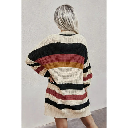 Striped color block knit cardigan from Frost Impressions Boutique in Wapakoneta, Ohio.