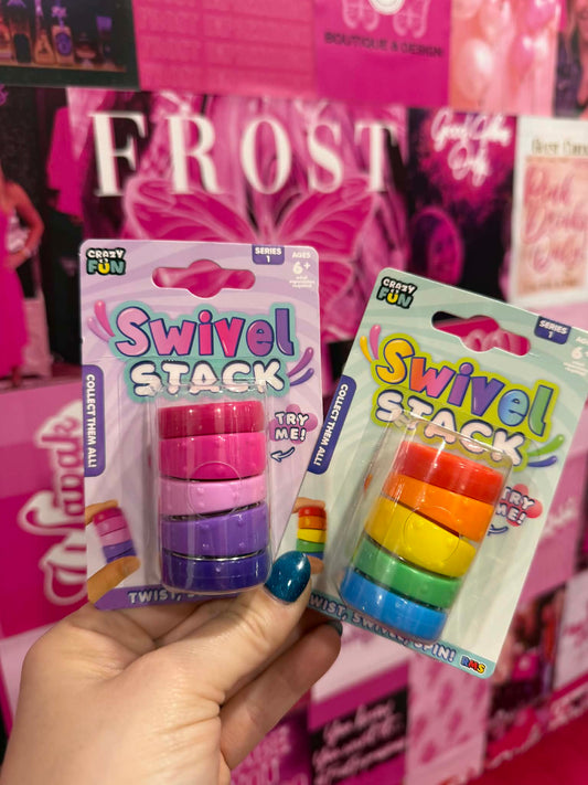Colorful swivel stacking sensory toy with rotating pieces available in two color styles