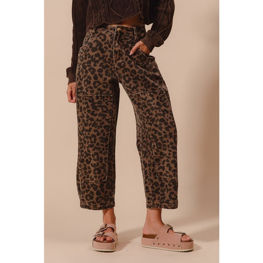 Mocha leopard print mid-rise wide-leg barrel pants — Frost Impressions Boutique in Wapakoneta, Ohio.