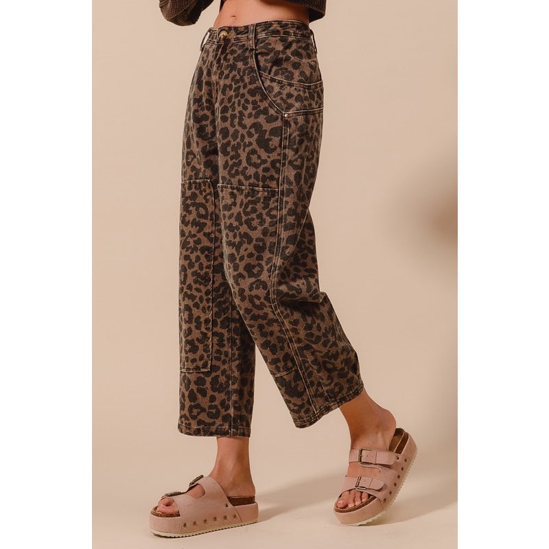Mocha leopard print mid-rise wide-leg barrel pants — Frost Impressions Boutique in Wapakoneta, Ohio.
