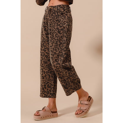 Mocha leopard print mid-rise wide-leg barrel pants — Frost Impressions Boutique in Wapakoneta, Ohio.