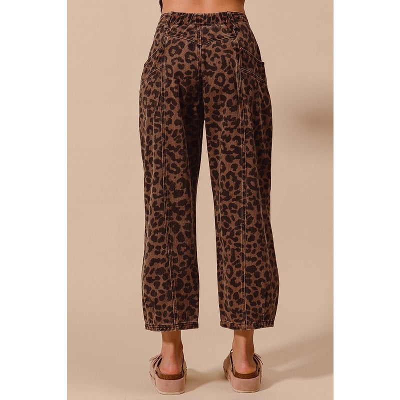 Mocha leopard print mid-rise wide-leg barrel pants — Frost Impressions Boutique in Wapakoneta, Ohio.