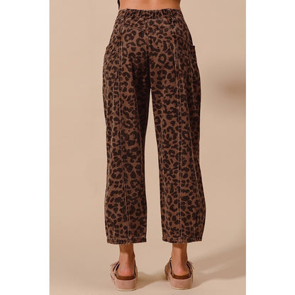 Mocha leopard print mid-rise wide-leg barrel pants — Frost Impressions Boutique in Wapakoneta, Ohio.