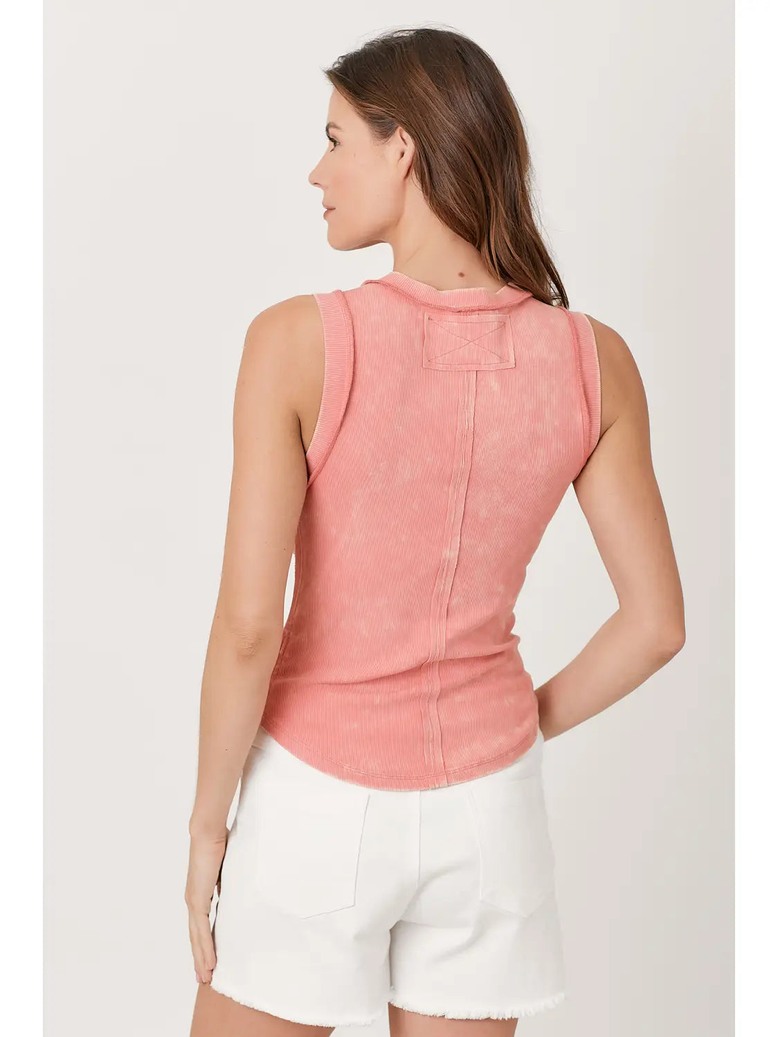 Washed ribbed tank top with hi-lo hem, round neck, and fitted everyday style in multiple colors