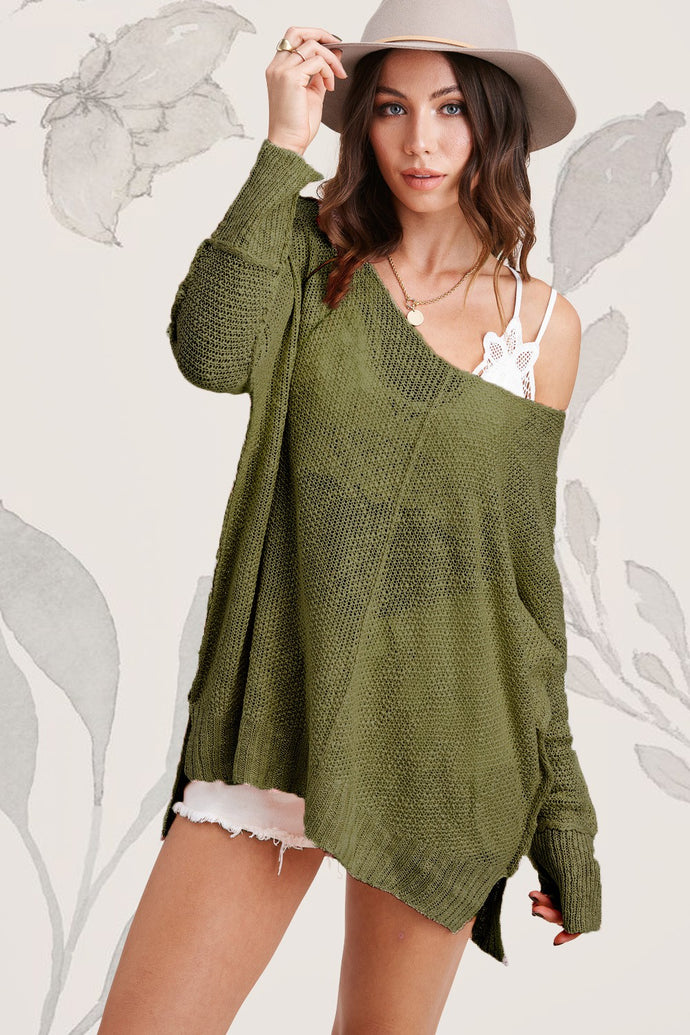 Olive Stretchy Sweater Top