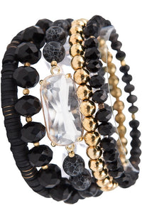 Crystal Gemstone Bracelet Stack (Black)