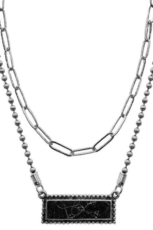 Layered Black Bar Chain Necklace