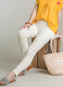 High Waist Distressed Jegging Cream Color